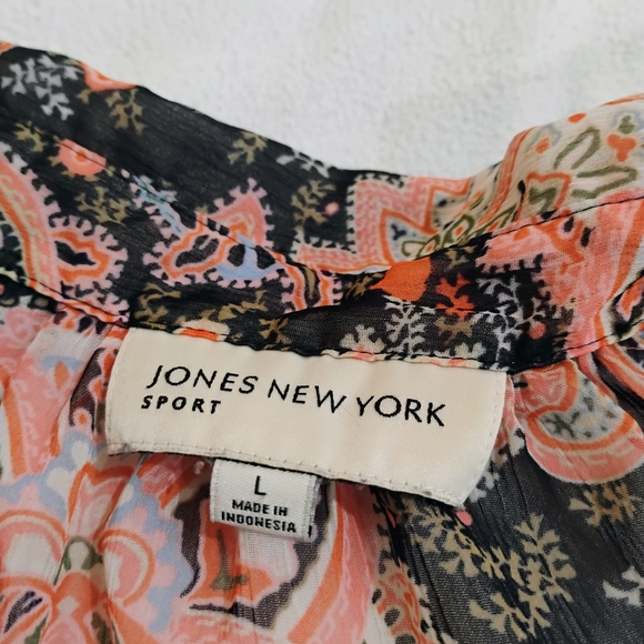 Jones New York Black and Pink Paisley Sheet Button Down Shirt - Picture 4 of 12